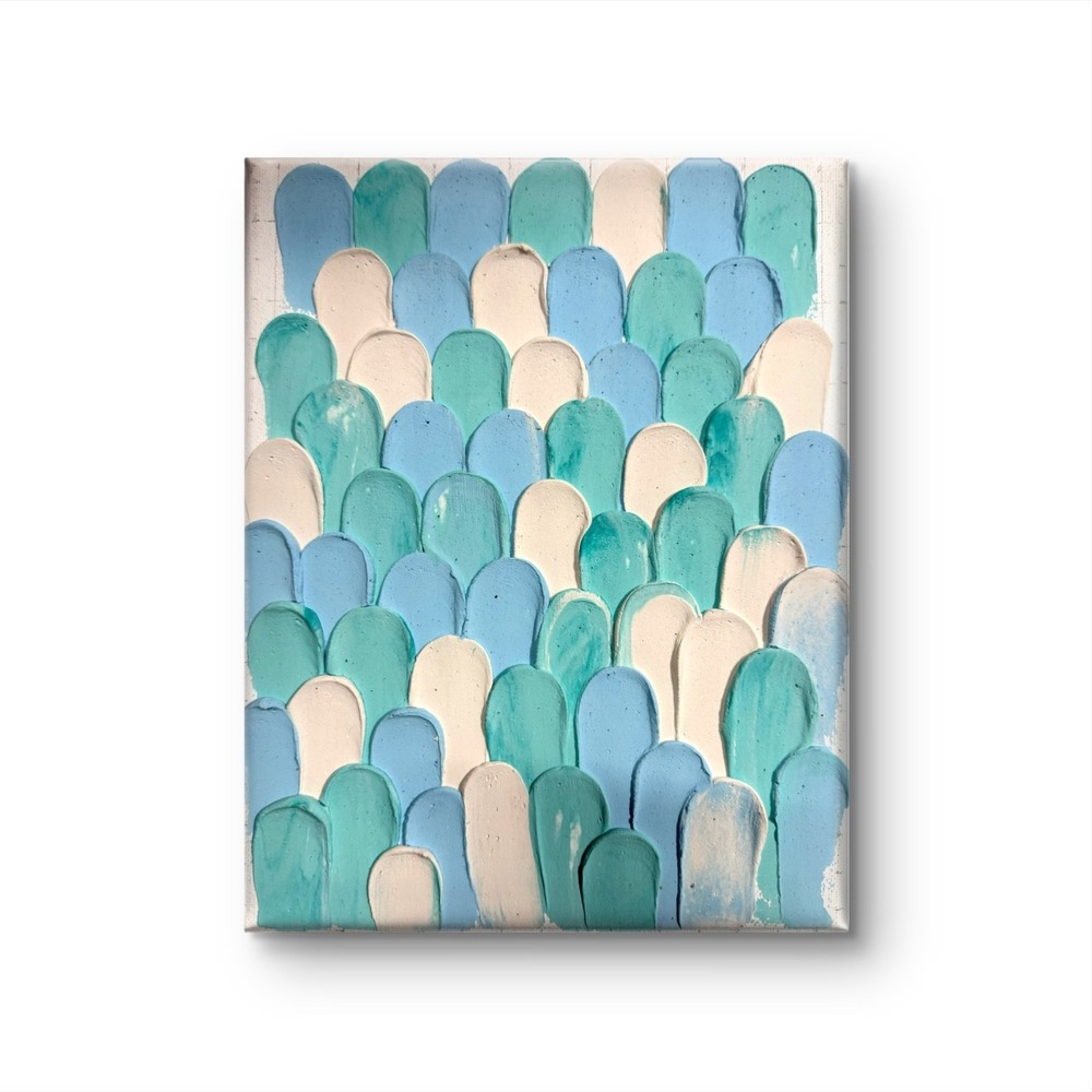 Papa Diouf Original Painting Abstract Textured Blue Turquoise 8x10 New